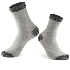 6 Pairs Men's Mid Crew Sport Block Socks, Cotton Blend, Sweat Absorbing
