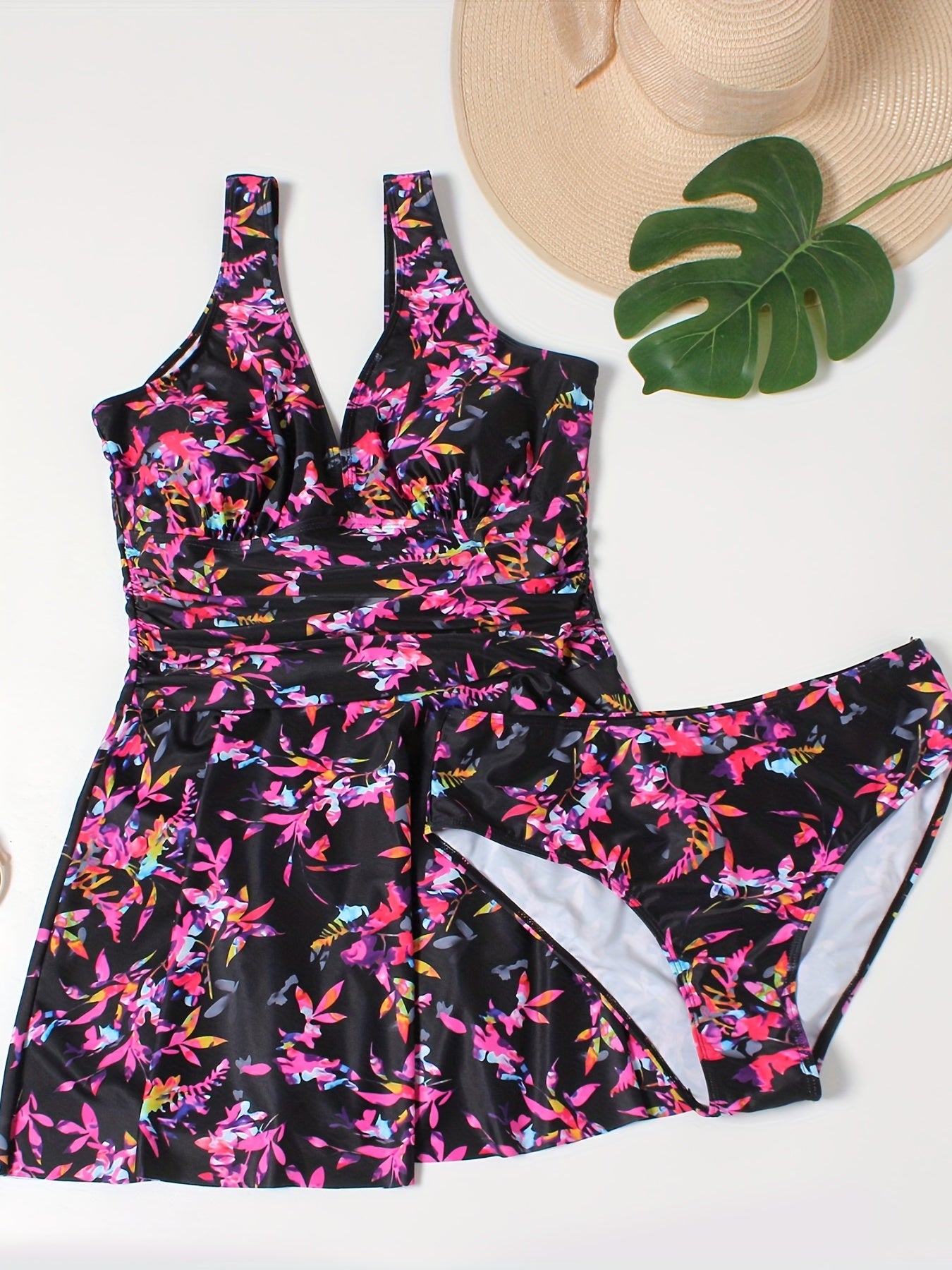 Floral V-Neck Tankini Set