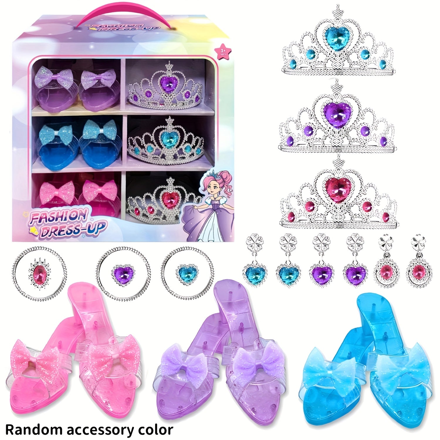 Princess Dress Up Toy & Jewelry Set w/ Shoes, Crowns, Skirts, Earrings, Necklace