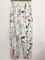 Floral Print Elastic Waist Pants with Pockets for Spring & Summer