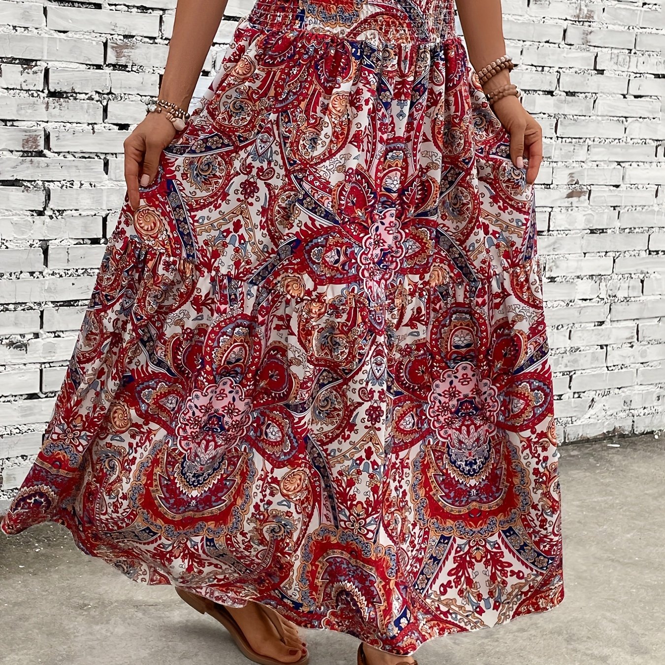 Paisley Print Shirred Waist Skirt for Women