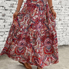Paisley Print Shirred Waist Skirt for Women