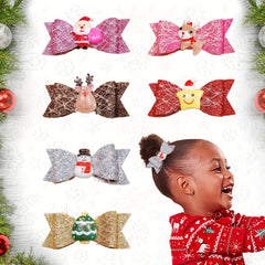 6pcs Sequin Santa Deer Tree Hairpins Hair Clips Girls Kids
