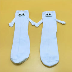 4 Pairs Hand In Hand Socks, Cartoon Eyes Decor Women's Stockings