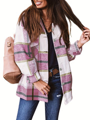 Plaid Print Shacket Jacket Long Sleeve Button Front Outerwear