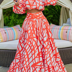 Women's Plus Colorblock Off Shoulder Crop Top & Maxi Smock Skirt Set
