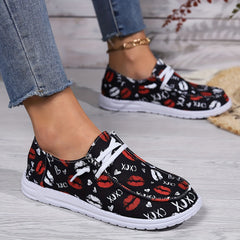 Women's Patterned Skate Shoes Flat Lace up Canvas Shoes