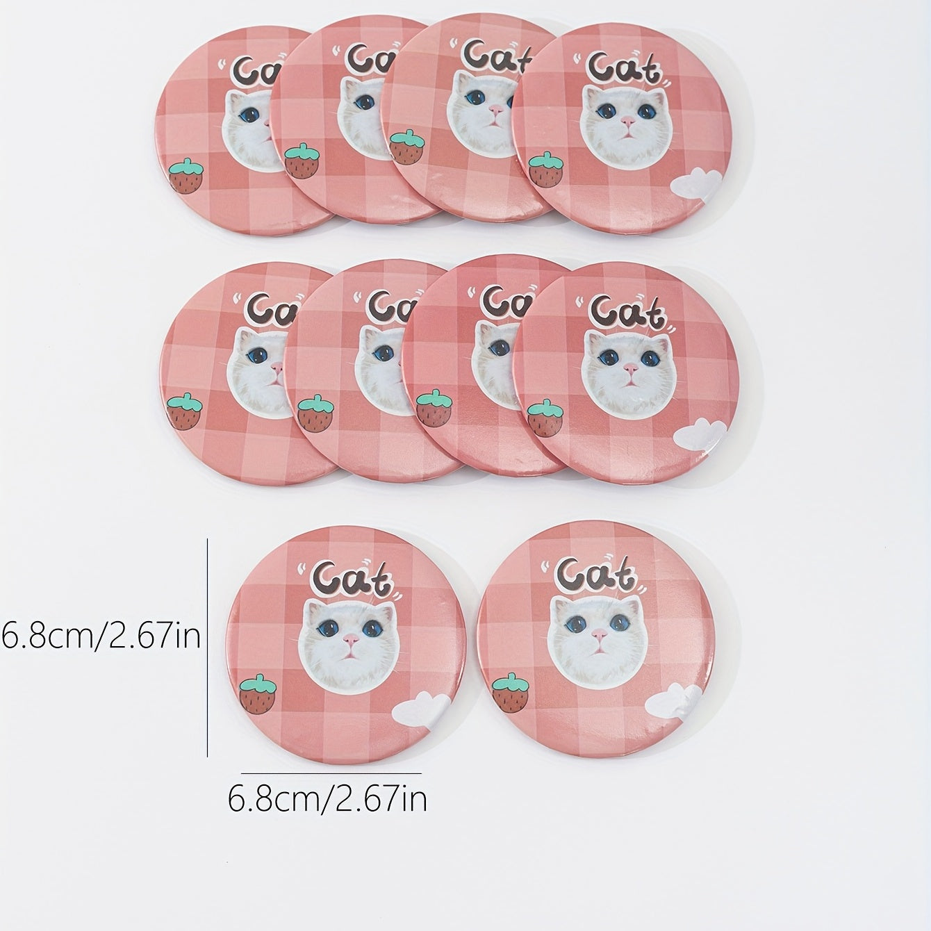 10pcs Cat Pattern Round Mirror Adorable Cosmetic Touch up Mirror For Gift