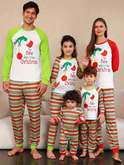 Print Christmas Pajama Set Long Sleeve Top & Striped Pants Women's Sleepwear