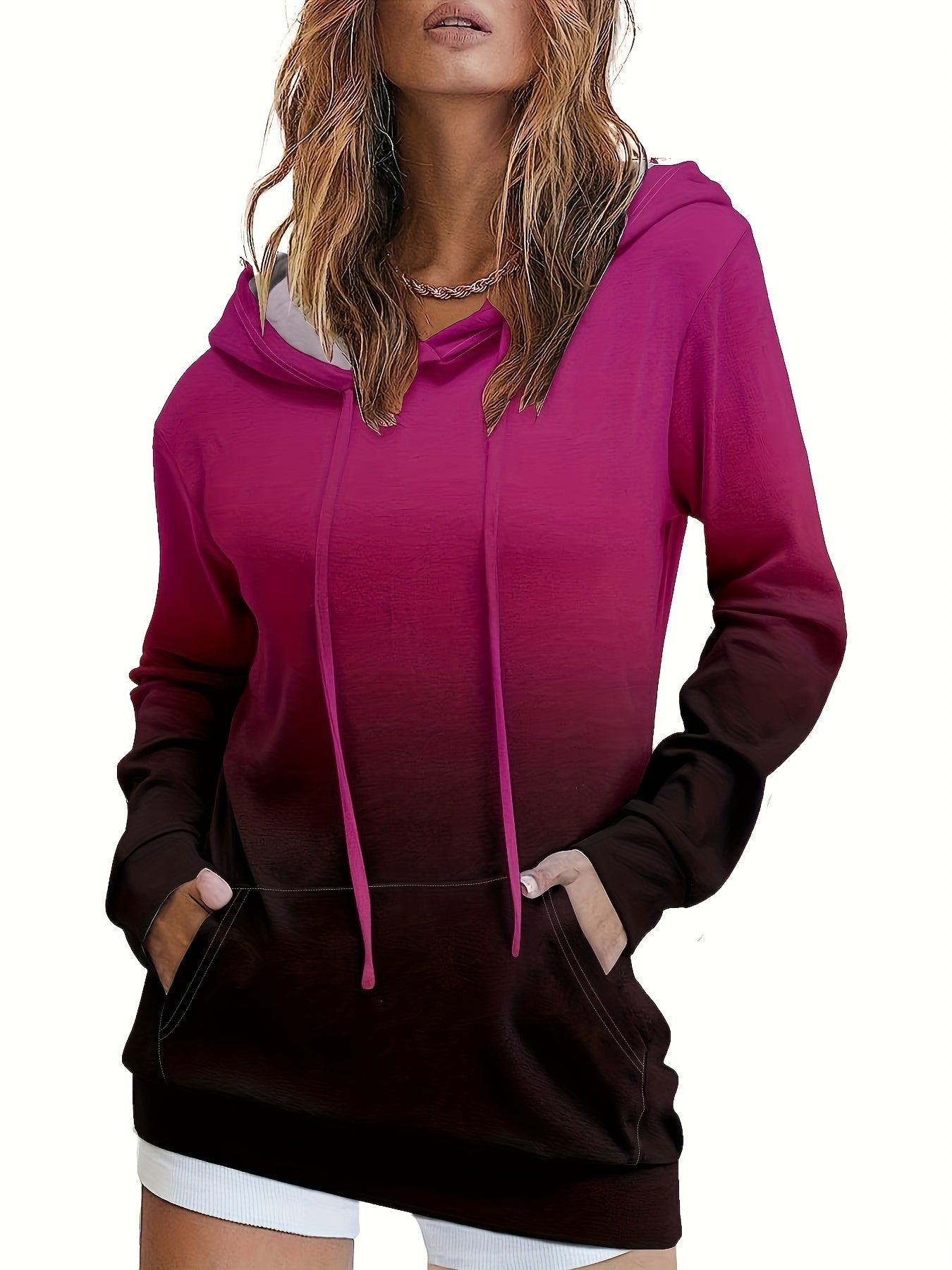 Ombre Kangaroo Pocket Hoodie Casual Long Sleeve Drawstring Hoodies Sweatshirt