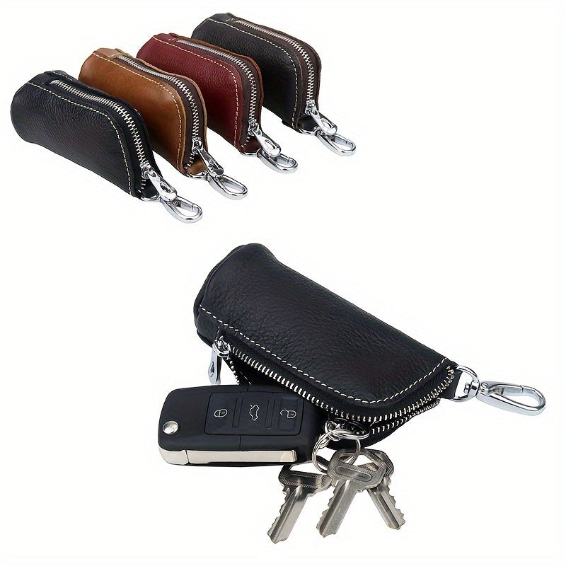 Cowhide Zipper Key Case Key Organizer Wallet Car Keychain Keyring