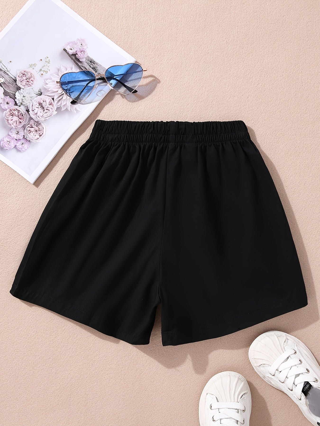 Girls Cotton Elastic Waist Sports Cargo Shorts With Pockets