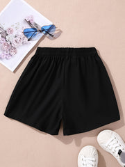 Girls Cotton Elastic Waist Sports Cargo Shorts With Pockets