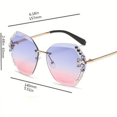 Ombre Lens Sunglasses Rhinestone Decor Glasses UV Blocking