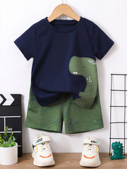 Boys Dinosaur Print Tee & Shorts Set Kids Summer Clothes