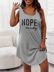 Letter Print Nightdress Crew Neck Sleeveless Sleep Dress