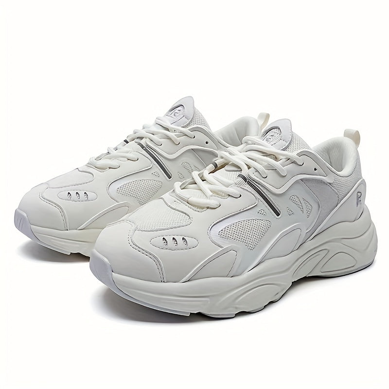 Women's Lace Up Mesh Chunky Sneakers Solid Thick Sole Running Shoes
