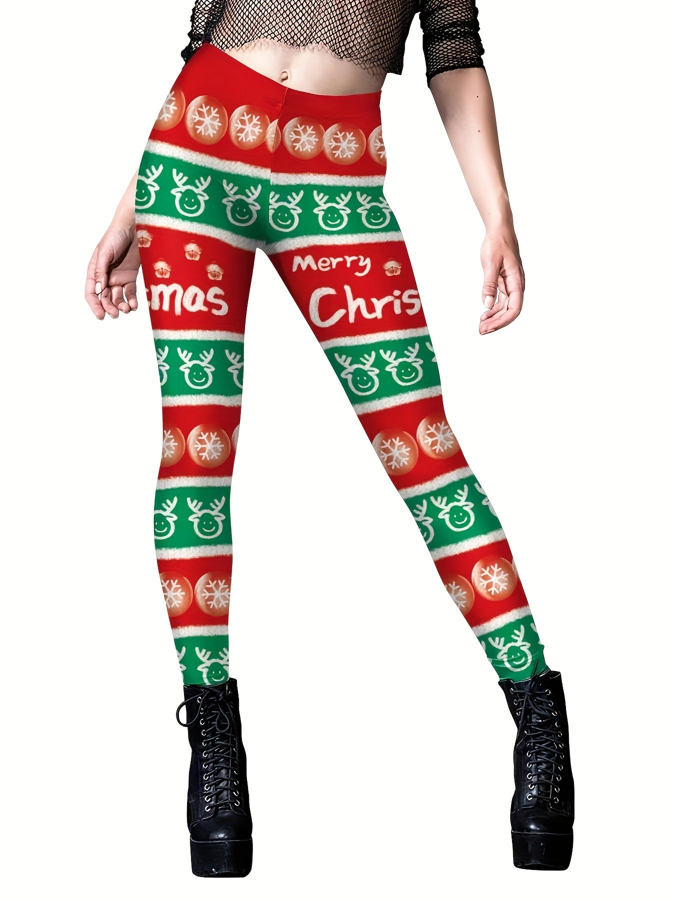 Christmas Print Skinny Leggings Elastic Waist Stretchy Leggings