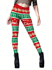 Christmas Print Skinny Leggings Elastic Waist Stretchy Leggings