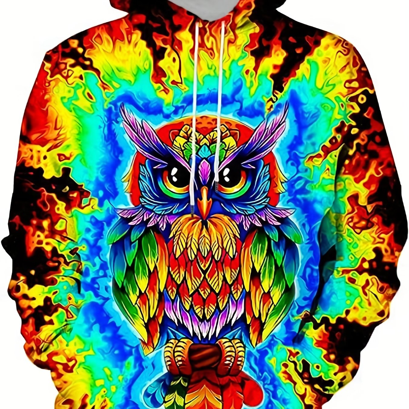 Colorful Owl Print Hoodies For Men Graphic Hoodie Comfy Loose Pullover