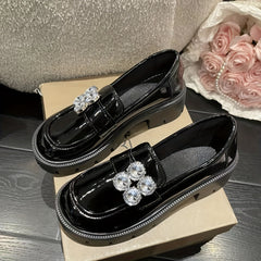 Rhinestone Loafers Platform Heeled Shoes