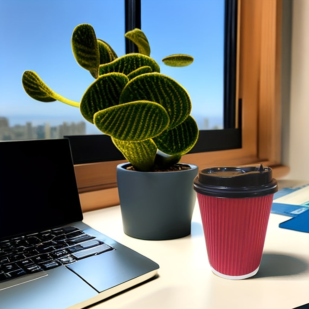 20pcs 355ml 12oz Disposable Red Coffee Cups With Lids for Hot Drinks