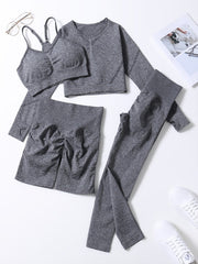 4pcs Women's Yoga Fitness Set Sleeveless Sports Bra Long Sleeve Thumb Hole Shirt