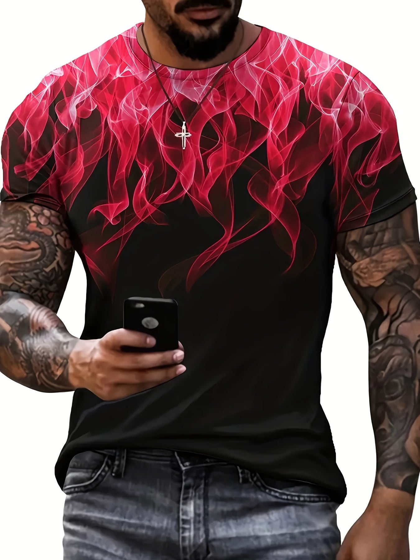 Men's 3D Printed Smile T Shirt Casual Tee for Summer
