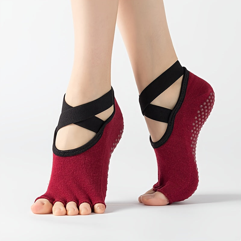 Women's Open Toe Yoga Socks Non Slip Cross Strap Sports Socks