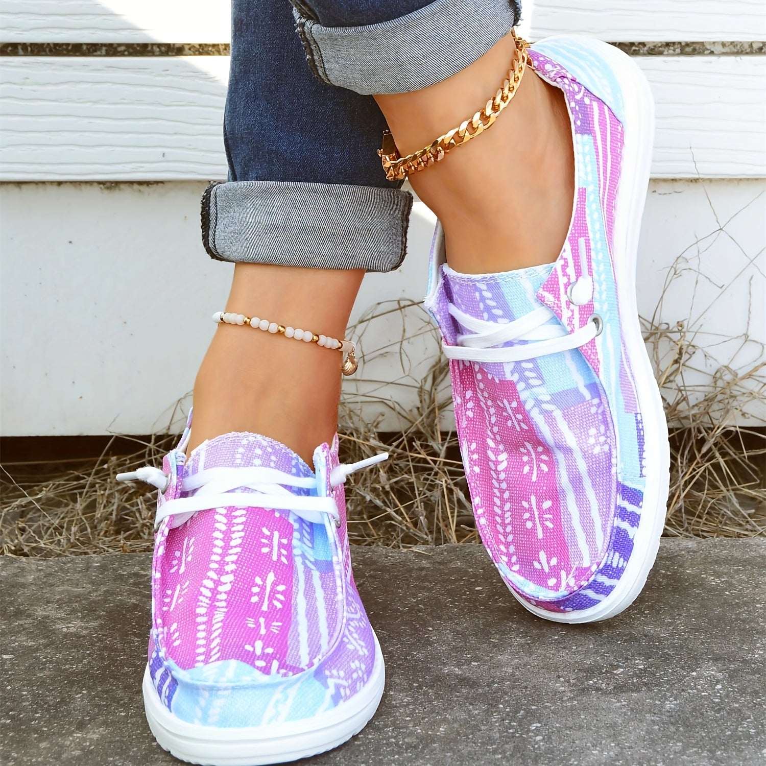 Women's Patchwork Boat Shoes Lightweight Slip On Casual Walking