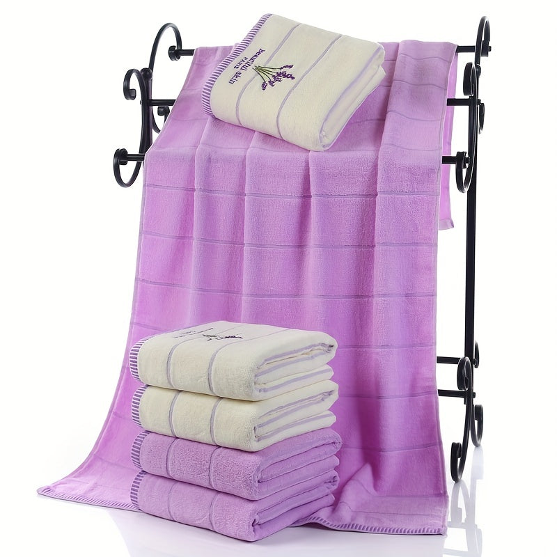 3pcs Lavender Pattern Towels Set - Bath Towel 70x140cm, 2 Face Towels 34x73cm