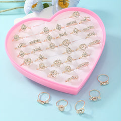 36pcs Girls Rhinestone Rings Set for Kids Gifts