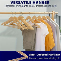 6pcs Slim Wooden Hangers 360° Rotating Hooks Solid Wood Shoulder G