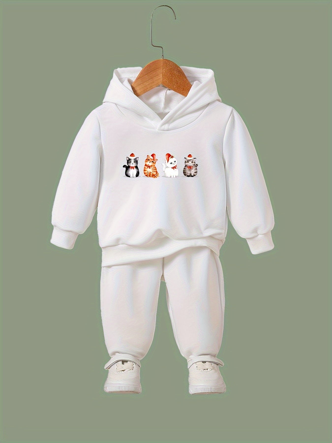 Girls Cartoon Cats Hooded Sweatshirt & Sweatpants Set Kids Clothes