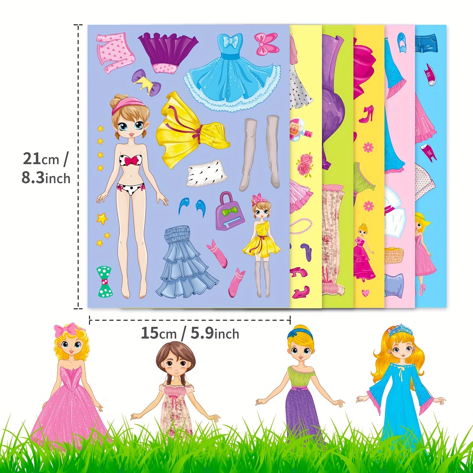 6pcs Princess Stickers Pack for Girls, DIY Cartoon Puzzle Stickers