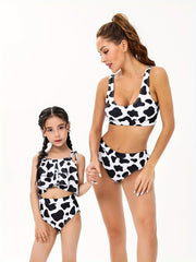 Cow Graphic Ruffle Bikini Set for Mother and Daughter Matching Swimsuits