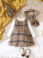 Long Sleeve Plaid Dress Casual Skirt Set