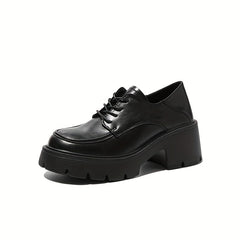 Chunky Heel Oxford Shoes Lace Up Comfortable Closed Toe Solid Shoes