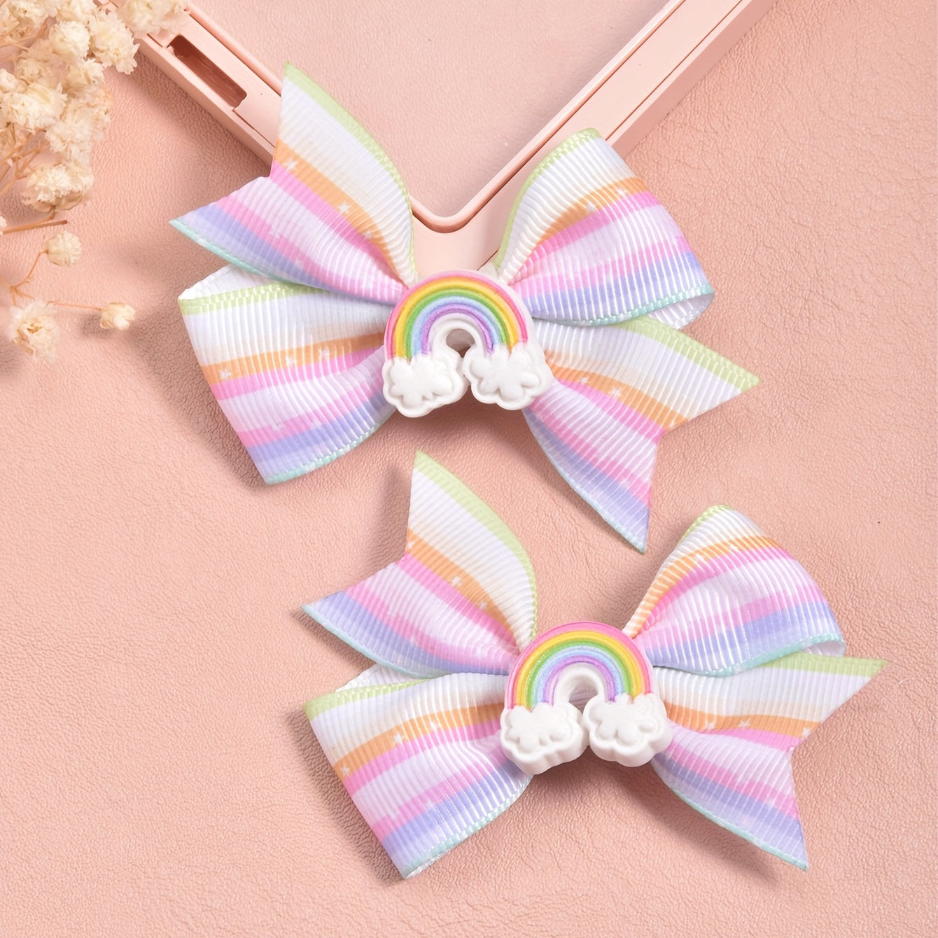 2pcs Cartoon Rainbow Bow Hair Clips for Girls