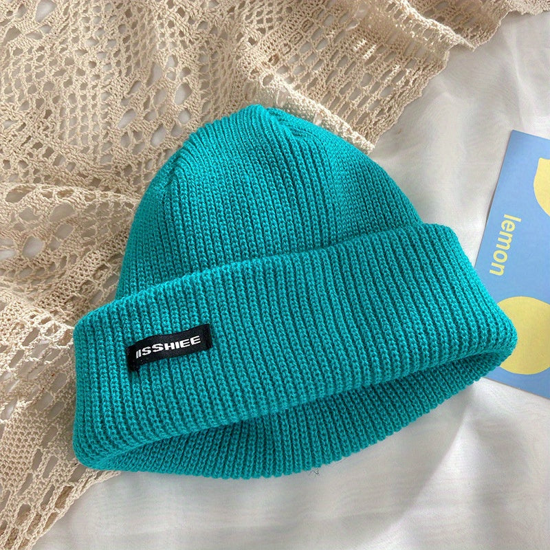Label Patch Candy Beanie Coldproof Knit Hat