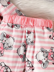 Baby Girls Cartoon Print Bodysuit Pants Headband Set