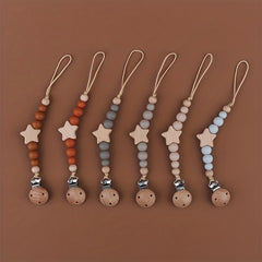 Wooden Pentagram Baby Pacifier Chain for Teething Babies