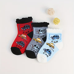 6pairs Baby Boys Crew Socks Cartoon Car Pattern Socks Toddler Children's Socks
