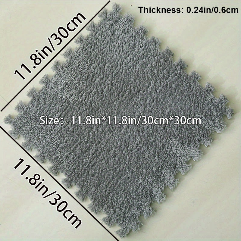 6pcs Soft Interlocking Shaggy Foam Mat Anti-slip Area Rugs for Home Decor