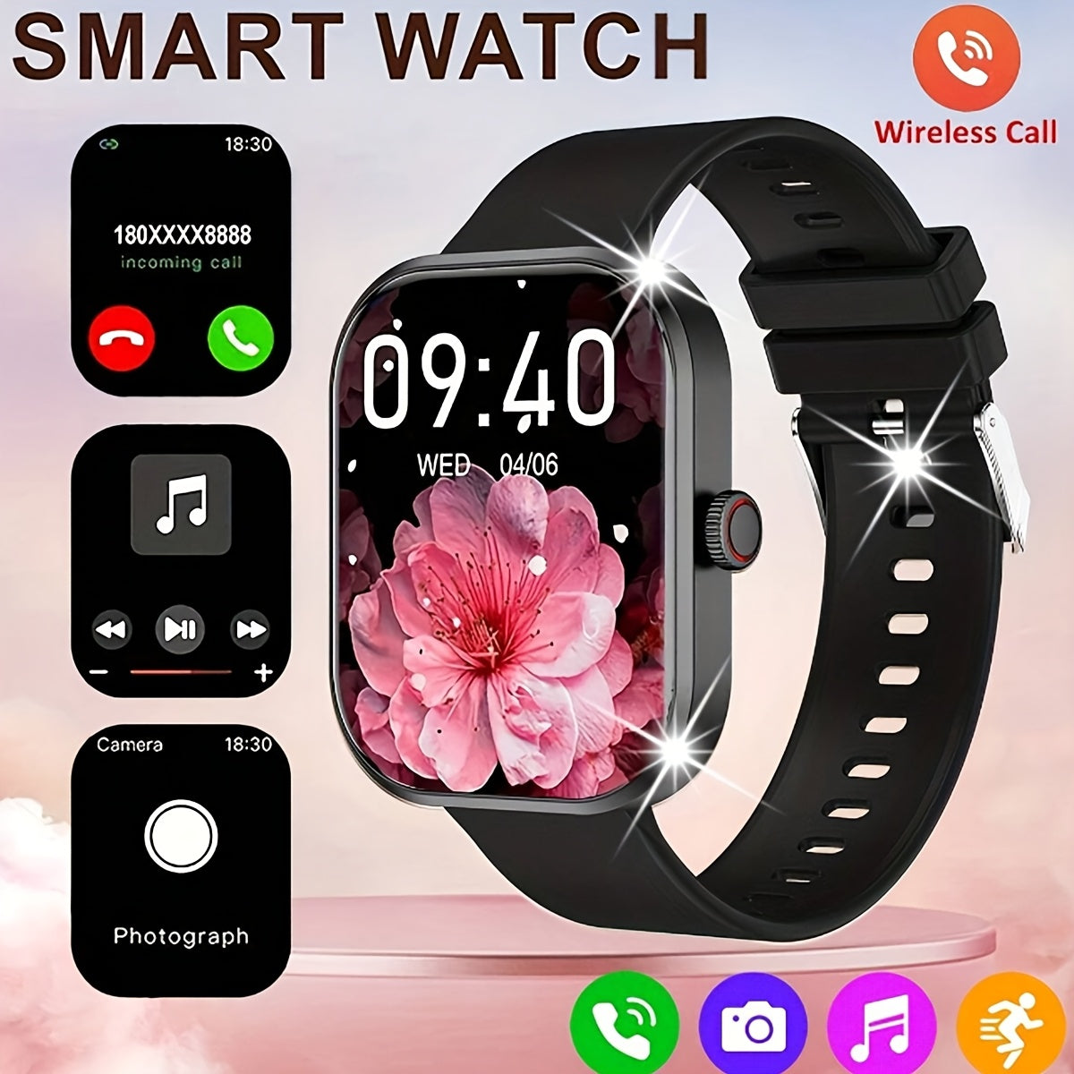 Unisex Smartwatch 4 HD Display Wireless Calling 100 Sports Modes