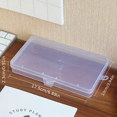 2pcs Transparent Stationery Storage Box Rectangular Pencil Case with Lid