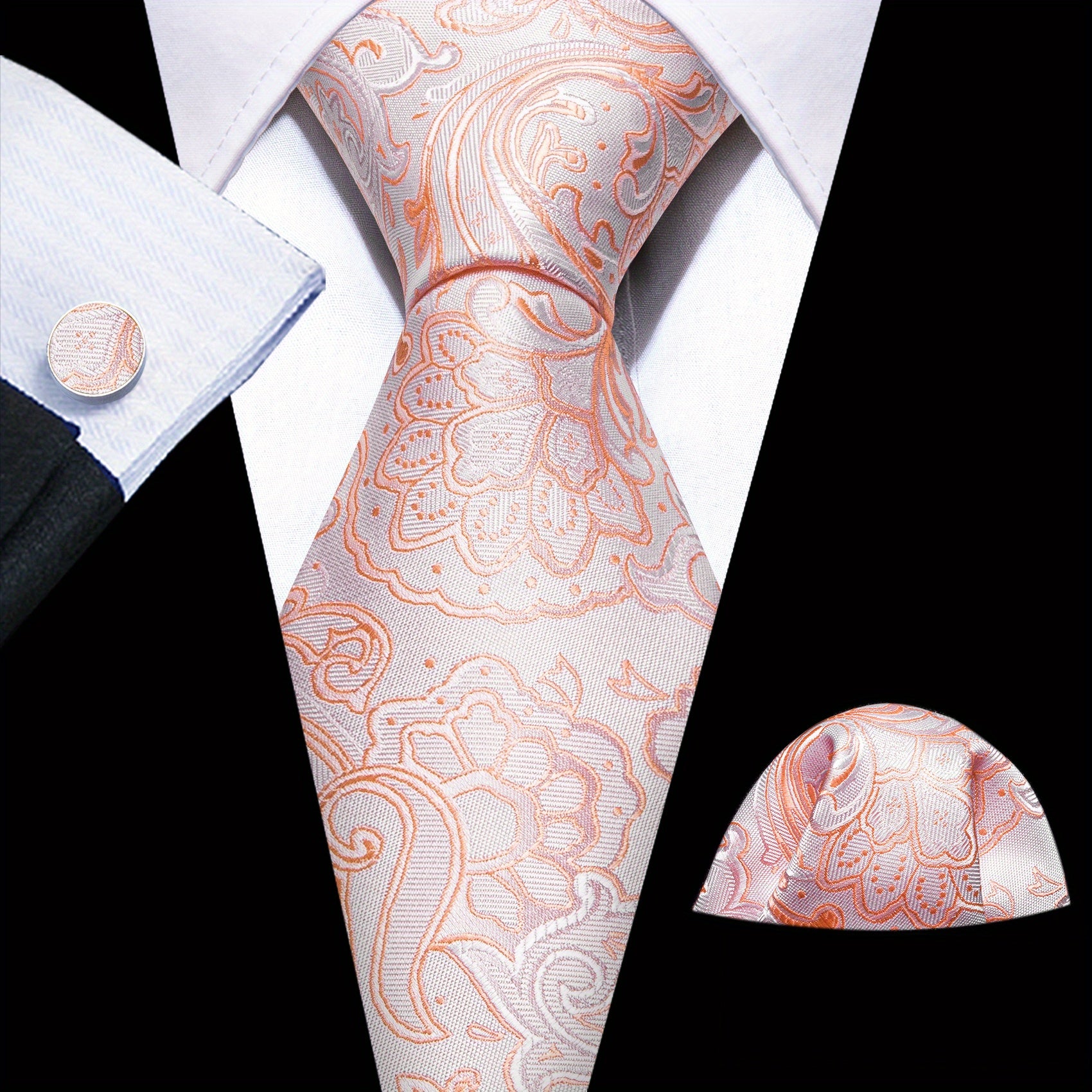 Barry Wang Men's Silk Floral Jacquard Tie Set