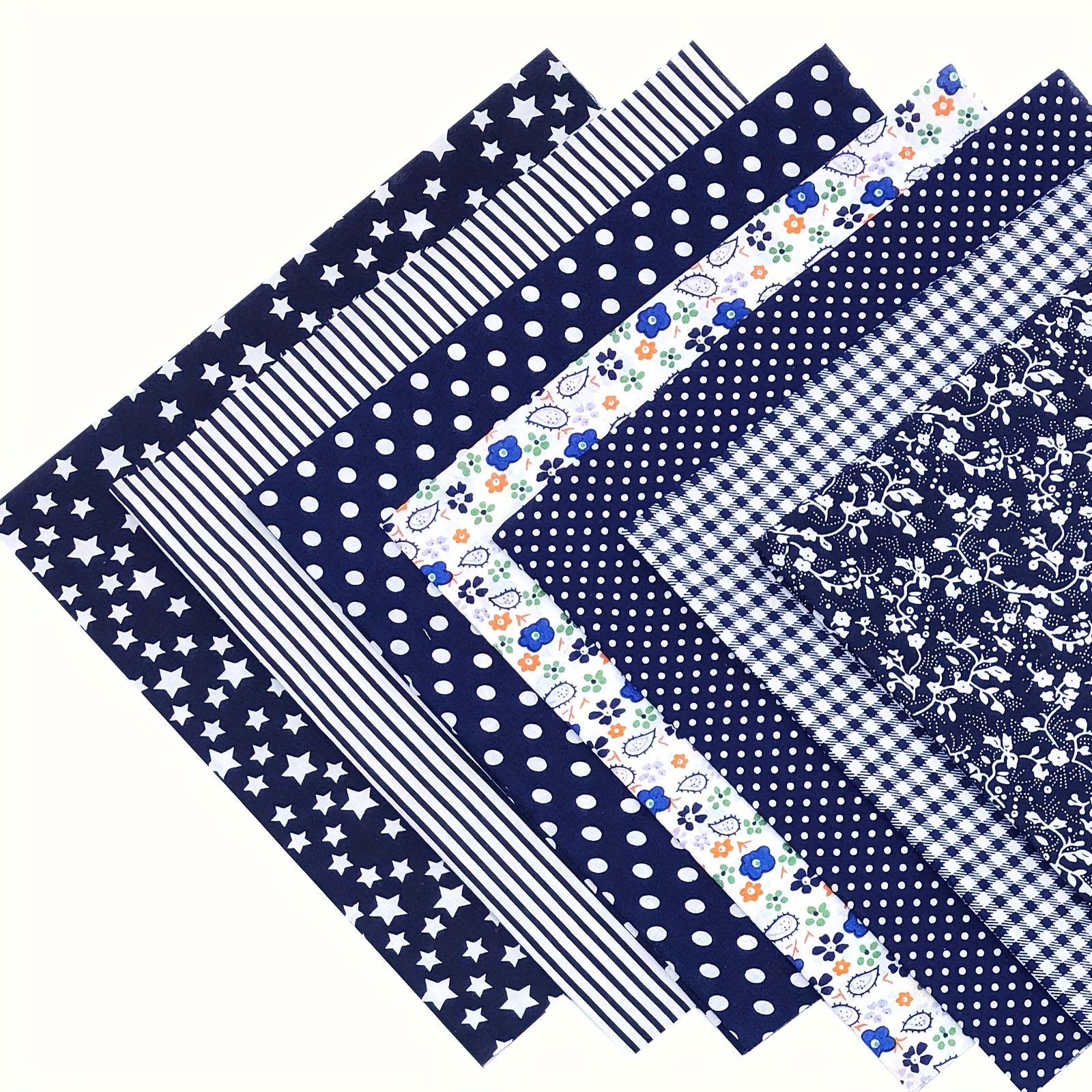 7pcs Navy Colourful Cotton Fabric Sewing Patchwork Assorted Fat Quarters Bundle