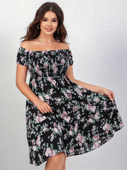 Floral Print Off Shoulder Dress Plus Size