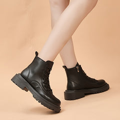 Women's Platform Combat Boots Thick Sole Lace Up Zipper Fashionable Footwear